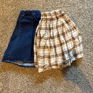 Plaid and Denim Girls Skirt Set